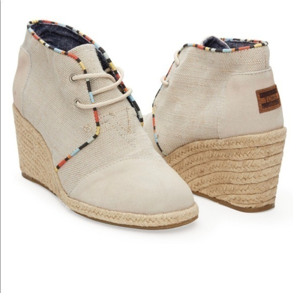 Toms Desert Wedge whisper burlap suede espadrille‎ booties